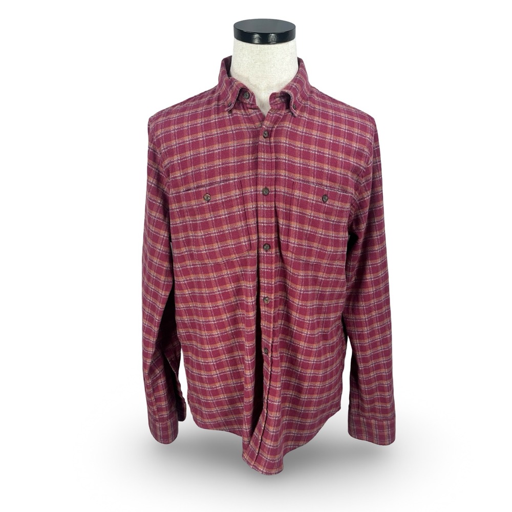 Mugsy Mens Plaid Flannel Button Down Shirt Burgundy Orange SH1FOG Size Large